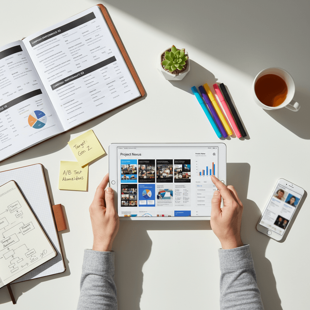 Marketing campaign displayed across laptop, tablet, and phone